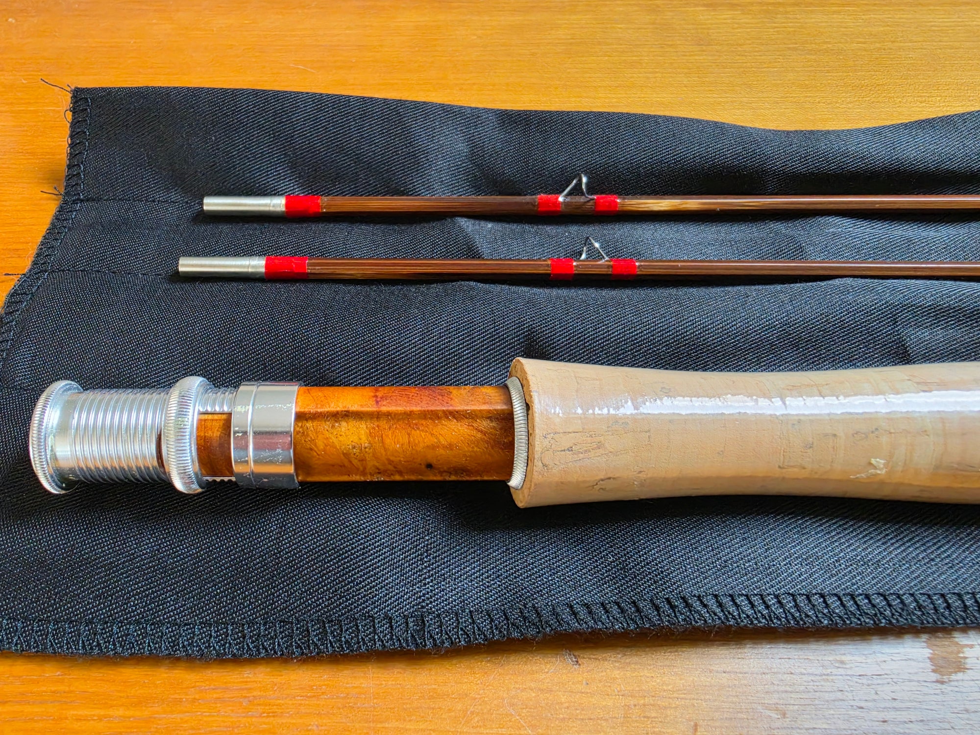 Anglers Roost bamboo fly rod handle reel seat and butt section detail
