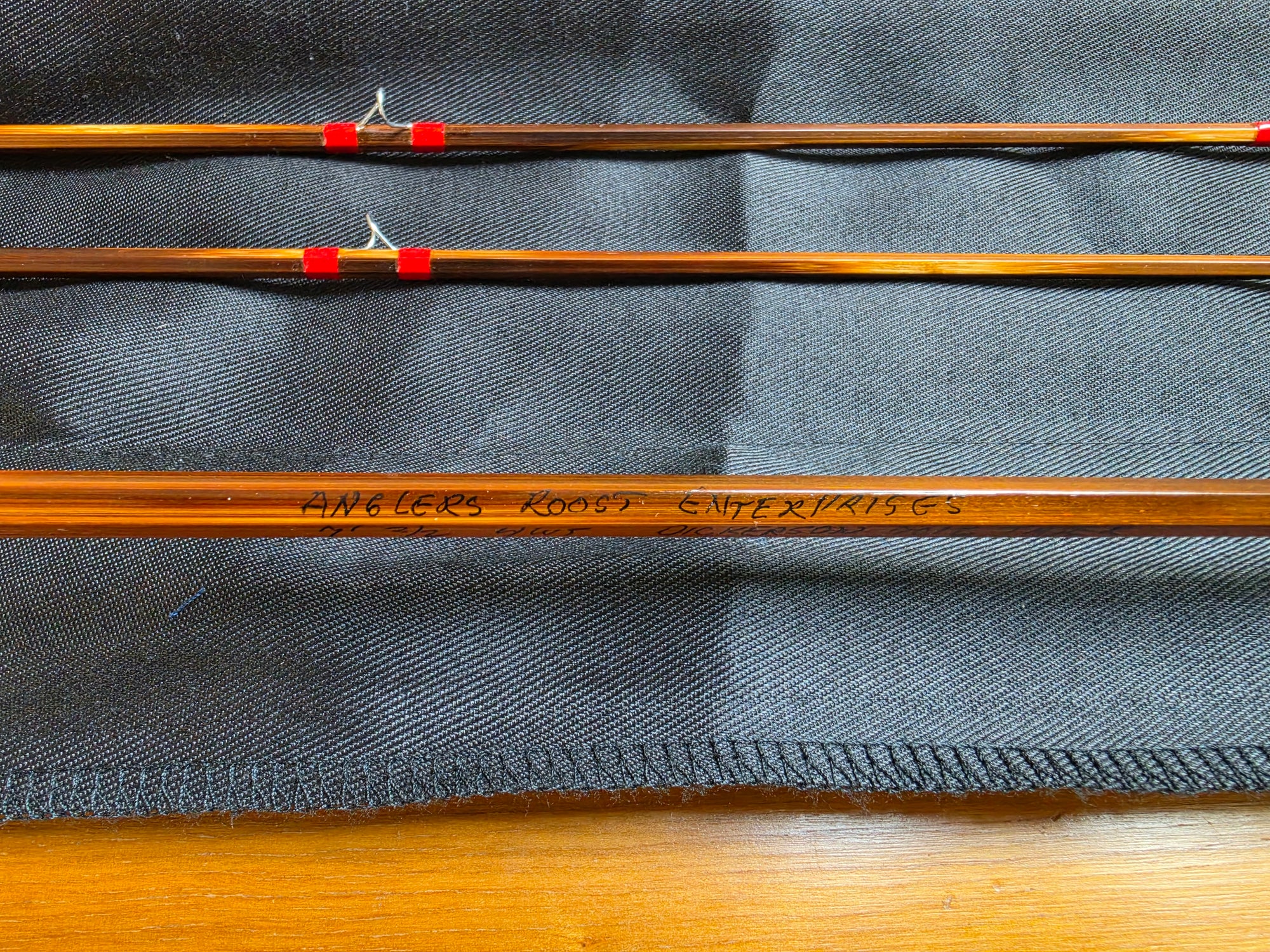 Anglers Roost Enterprises maker inscription on bamboo fly rod blank
