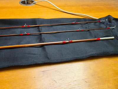 Amber agate stripping guide on Anglers Roost Dickerson 7012 bamboo fly rod