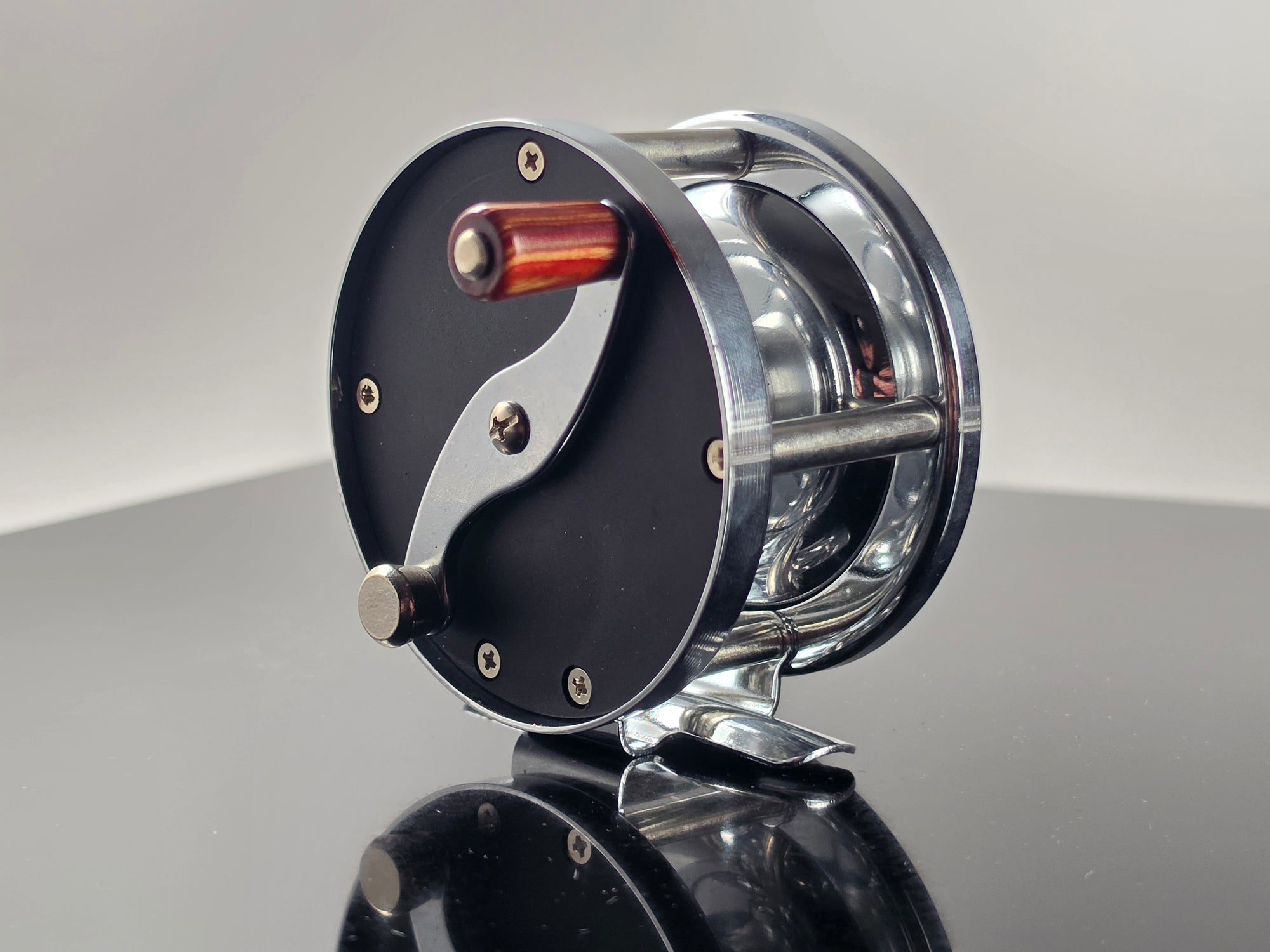Anglers Roost VH2 2.5 inch Vom Hoffe reproduction fly reel front face chrome black new unused