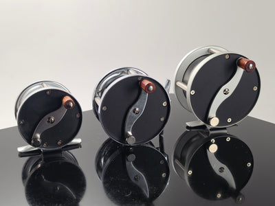 Anglers Roost VH1 VH2 VH3 Vom Hoffe reproduction fly reel three sizes comparison front view