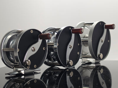 Anglers Roost VH1 VH2 VH3 Vom Hoffe reproduction fly reels three sizes angled studio shot