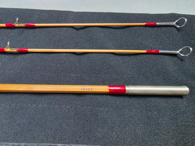 Dickerson 7613 bamboo fly rod tip sections with stripping guide and serial number 14101