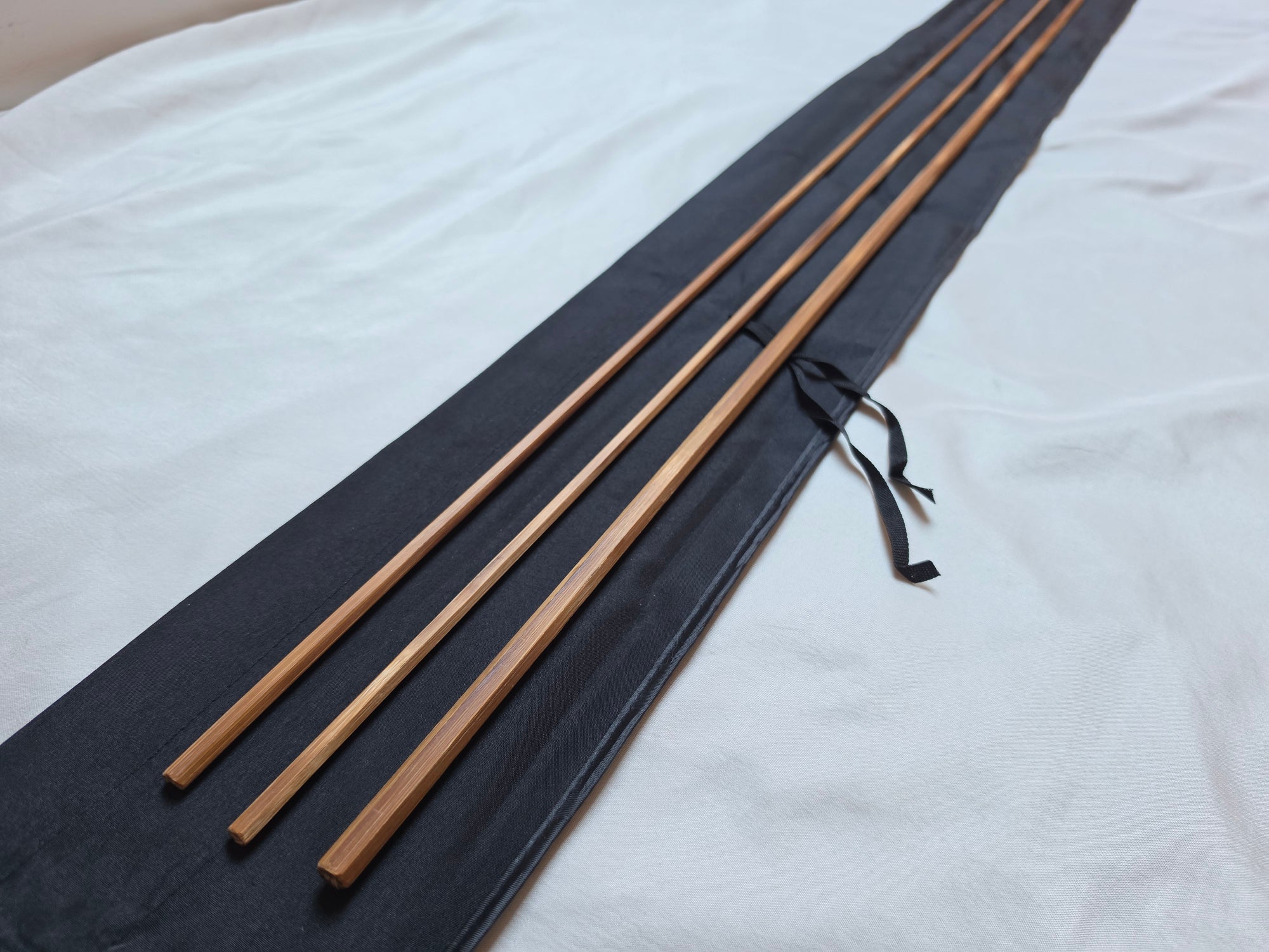 Powell taper bamboo fly rod blank, 7'6" 5/6wt, two-piece with two tips, in cloth rod bag