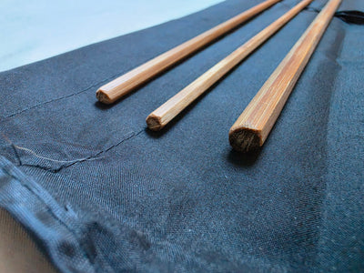 Six-strip hexagonal cross-section of Powell taper bamboo rod blank butt and tip sections