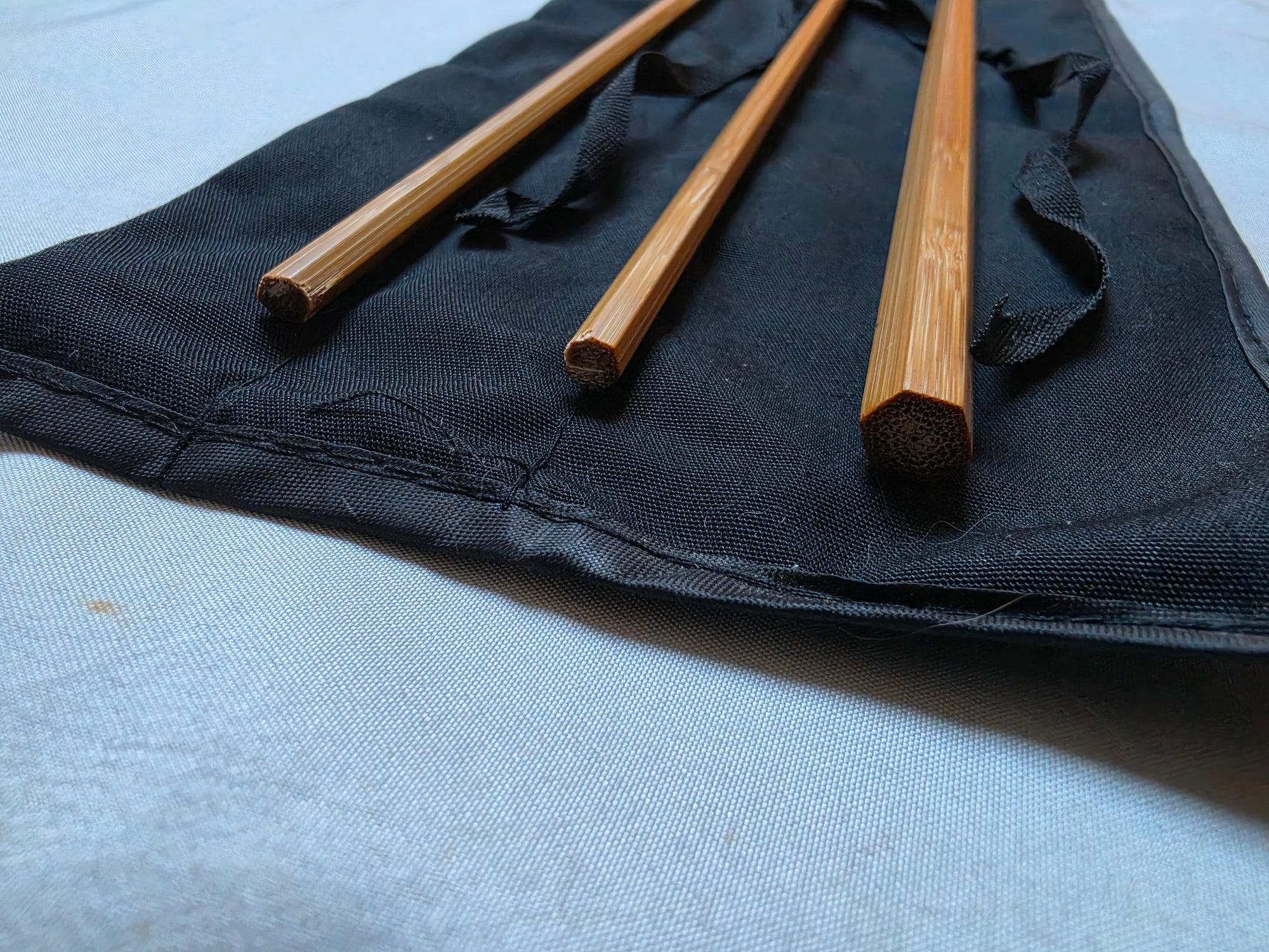 Six-strip hexagonal cross-section of Dickerson 7613 bamboo rod blank butt and tip sections