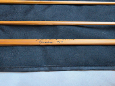 Angler's Roost signature on Dickerson 7613 bamboo rod blank reading 7'6" 5wt