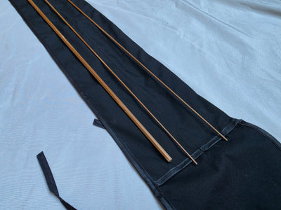 Hand-planed split-cane Dickerson 7613 bamboo rod blank sections with cloth bag