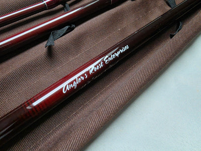 Angler's Roost Enterprises signature on oxblood IM6 graphite Spey rod blank